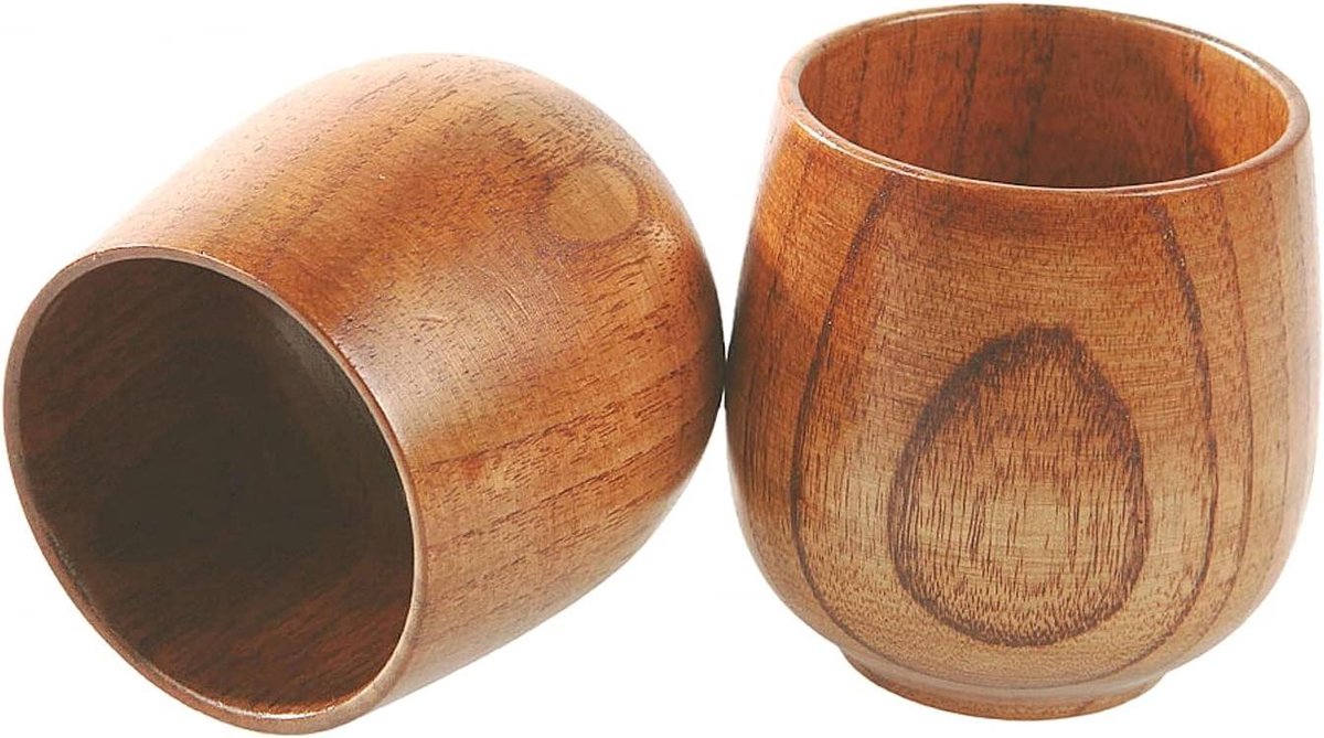 Allecto Plus - Set van 2 natuurlijke houten drinkbekers voor koffie, bier, thee, sap en melk - Duurzaam en milieuvriendelijk.