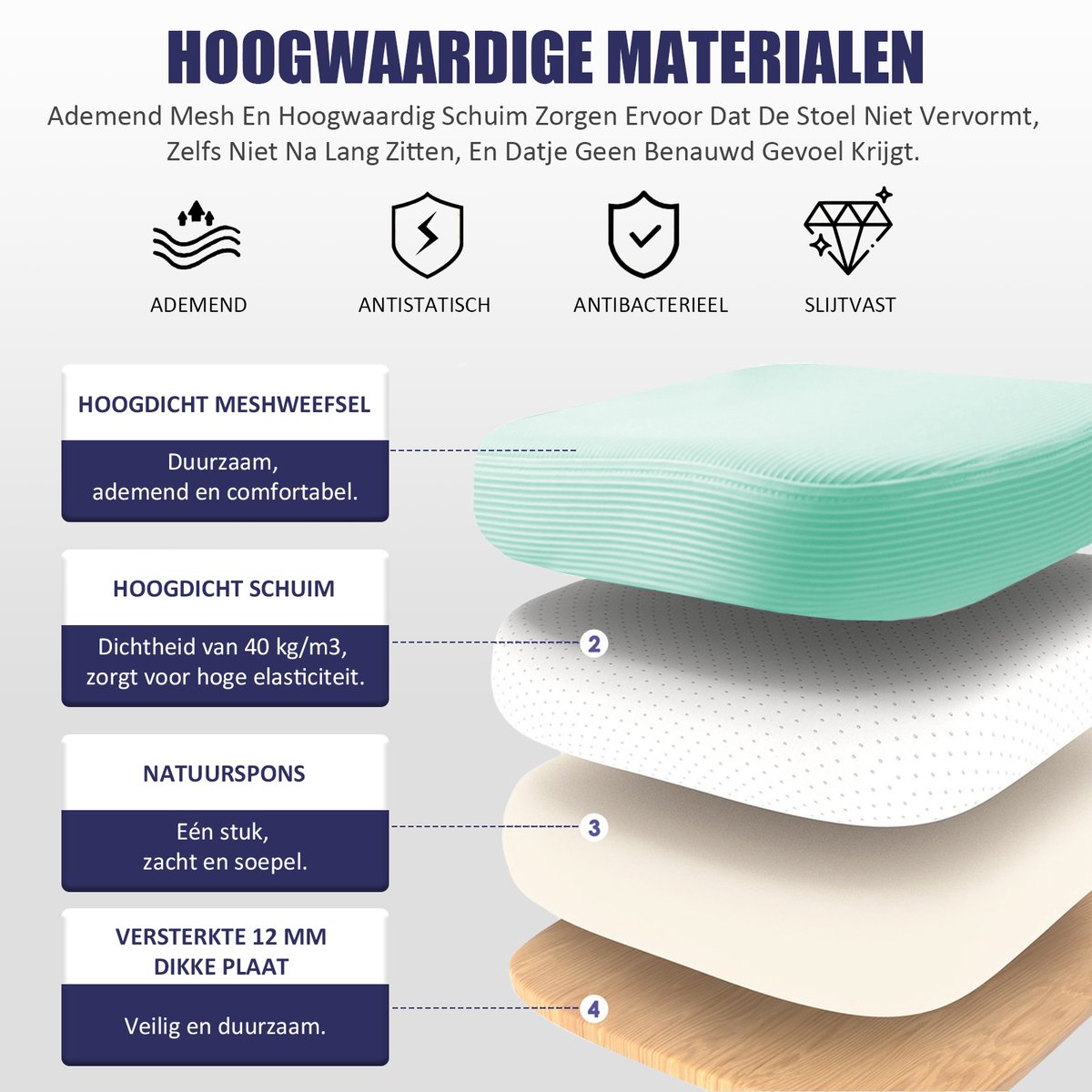 Durrafy Ergonomische Bureaustoel met Lendensteun - Groen - afbeelding 2