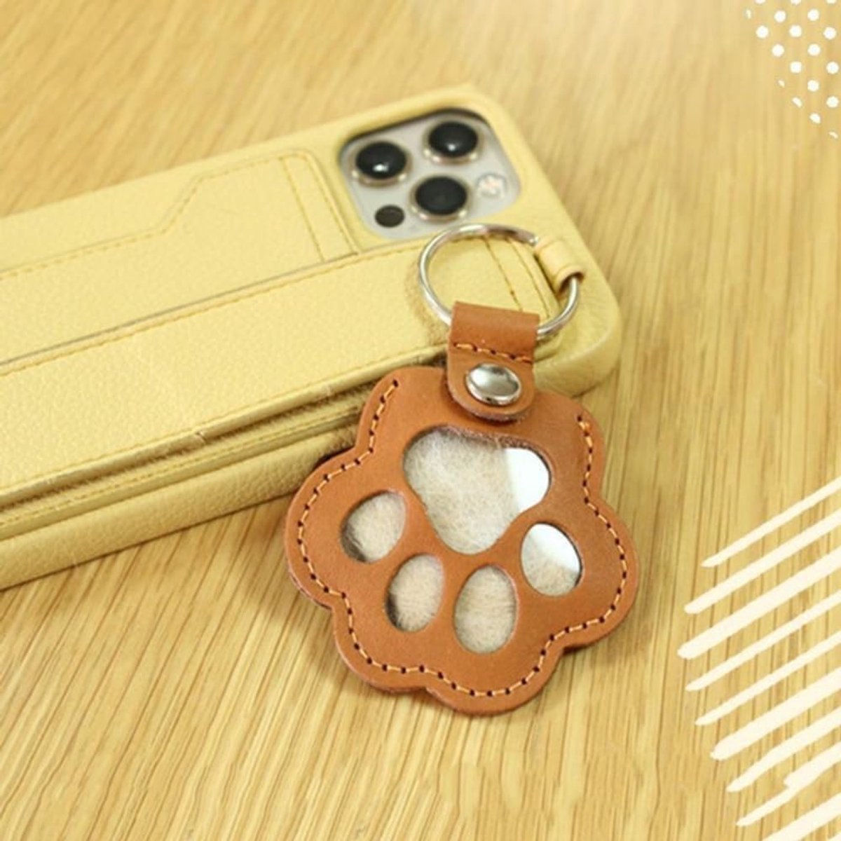 3 stuks sleutelhangers voor katten en honden, leren sleutelhangers, tashangers met pootafdruk, opbergzak voor dierenhaar, schattige sleutelhanger met bontmotief, gedenkcadeau (6 stuks
