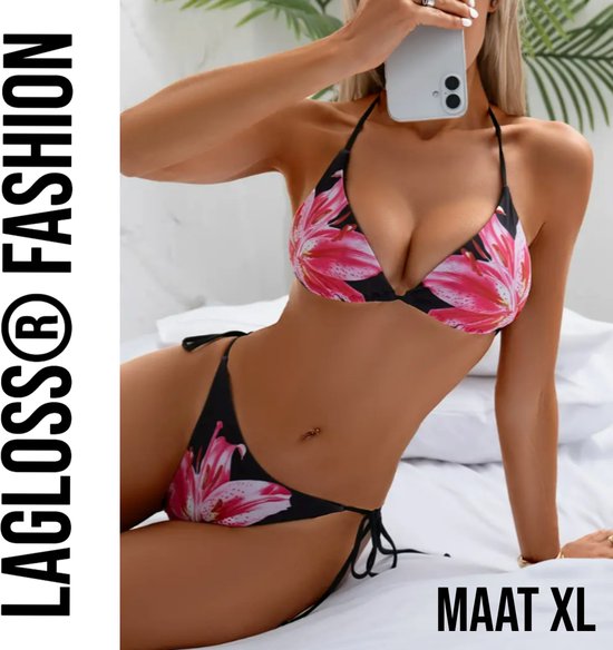 Ensemble bikini 2 pièces pour femme LaGloss® – Imprimé floral – Décolleté en V profond – Sexy et confortable – Taille XL