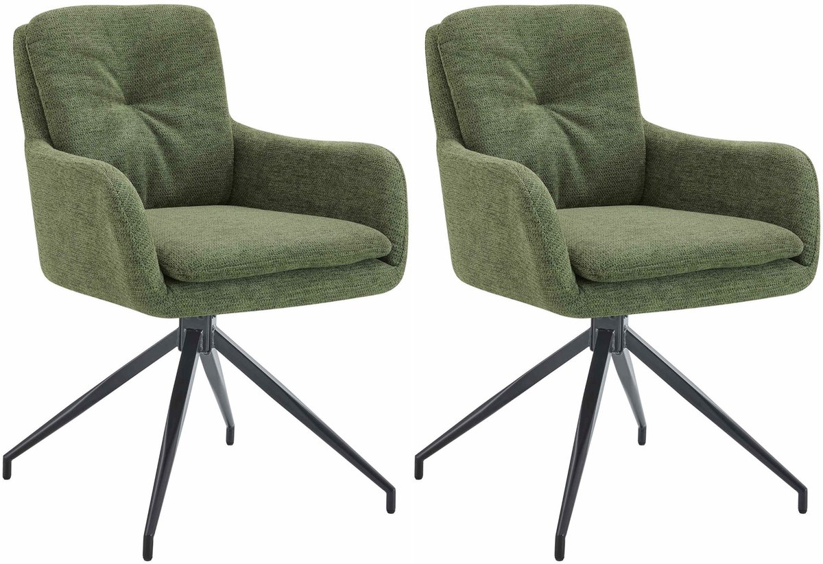 CLP Pickett - Set van 2 Eetkamerstoelen - met armleuning - klassiek - draaibaar - met rugleuning - Stof/groen