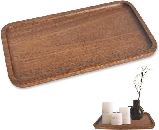 Houten dienblad, rechthoekig schaaltje van natuurlijk acaciahout, 17 x 11 cm, ideaal als opbergplekje voor bijvoorbeeld een kopje koffie, een tablet of een telefoon. Anoq - België