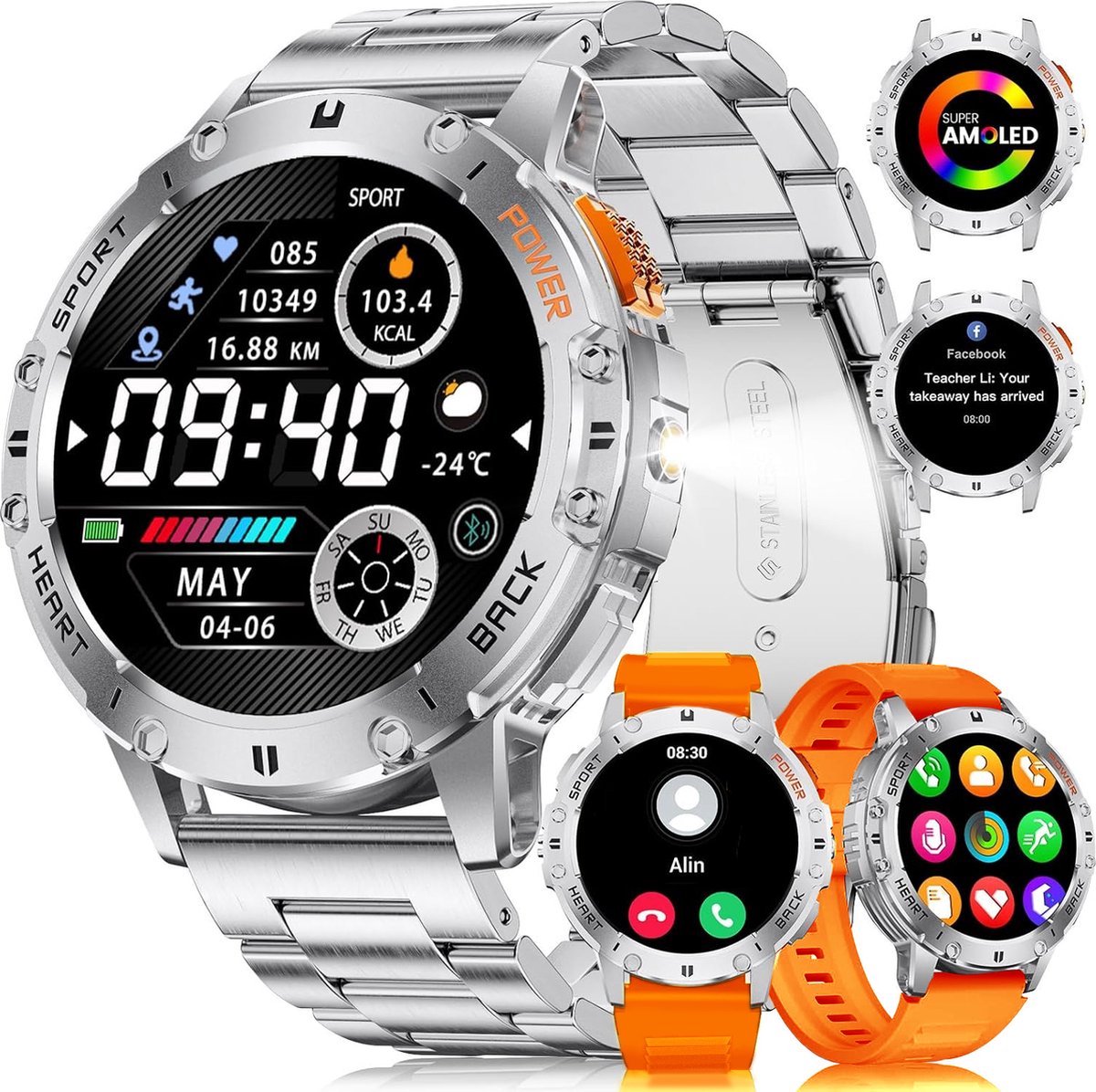 Smartwatch Heren Bluetooth 1,43" AMOLED Zilver IP68