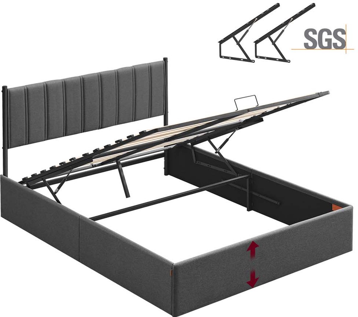 Bedframe - Met Opvouwbare Lattenbodem & Opbergruimte Onder Bed