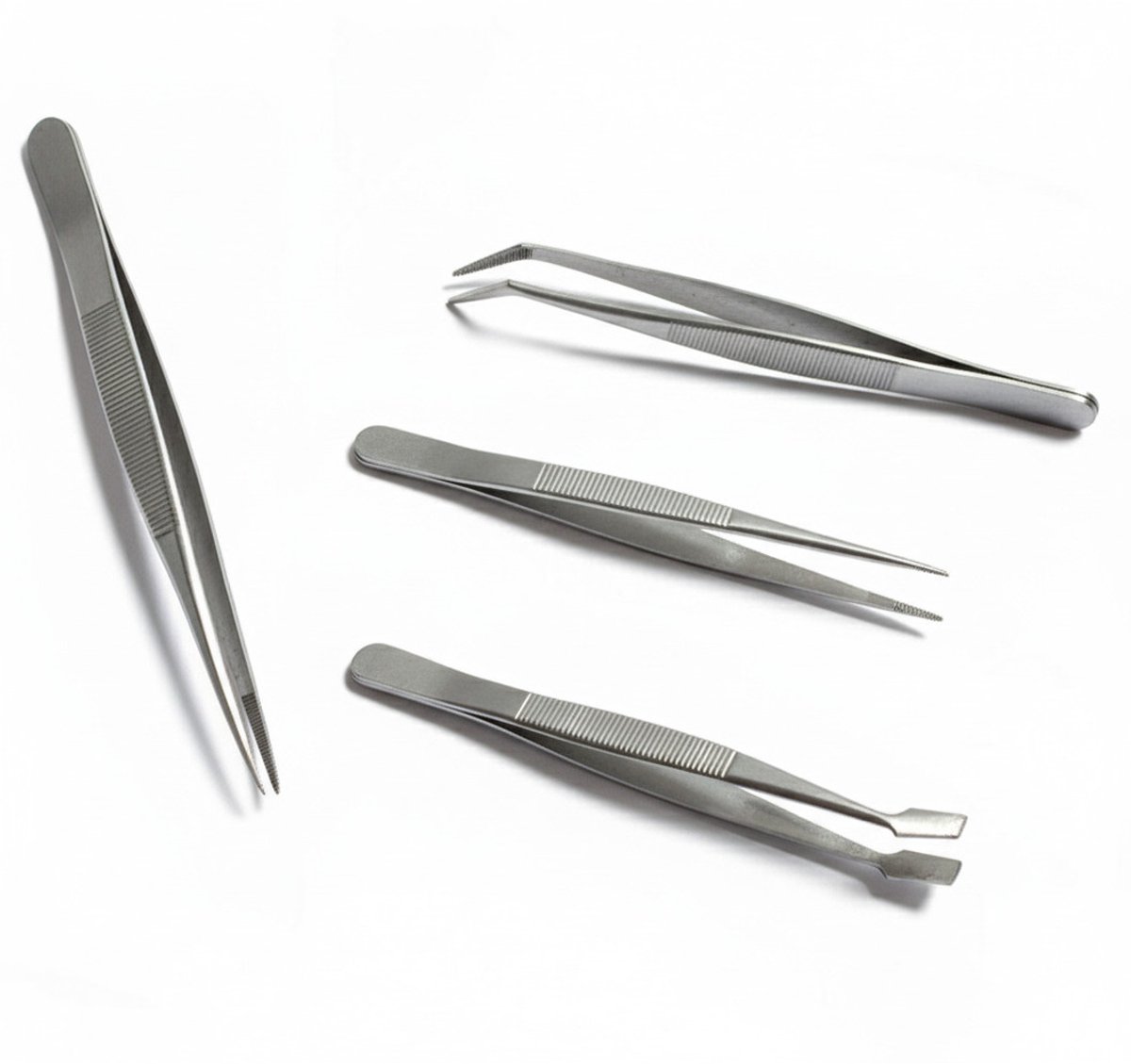 Pincetten set 4-delig - zilver - RVS metaal - verschillende toepassingen