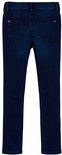 Achterkant van een donkerblauwe skinny jeans met twee zakken.