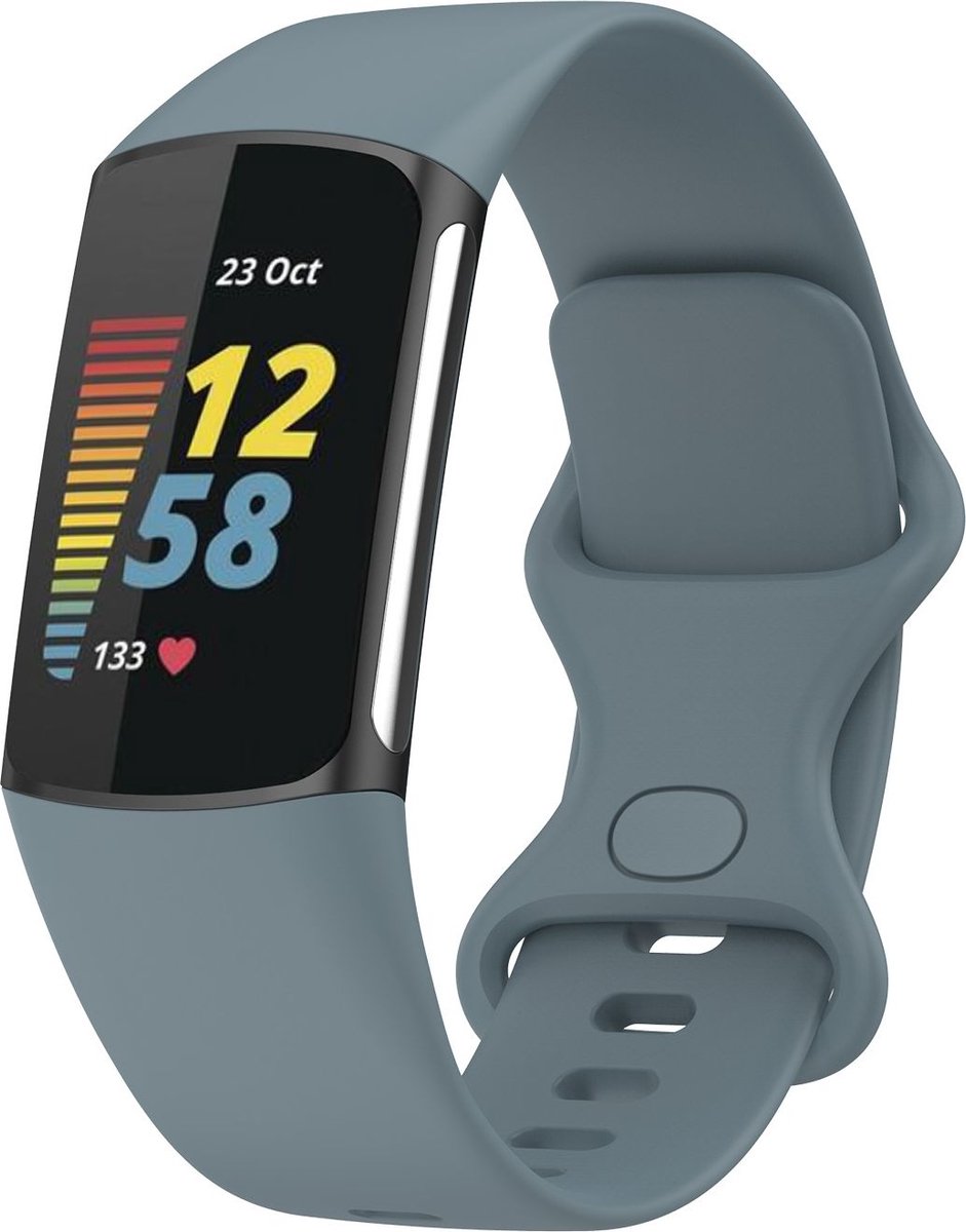 Mobigear Siliconen Watch bandje geschikt voor Fitbit Charge 5 Bandje Druksluiting | Mobigear Sport Dual - Spring Purple