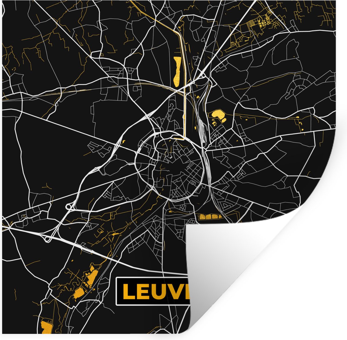 Muurstickers - Sticker Folie - Leuven - Goud - Stadskaart - Plattegrond - Kaart - 100x100 