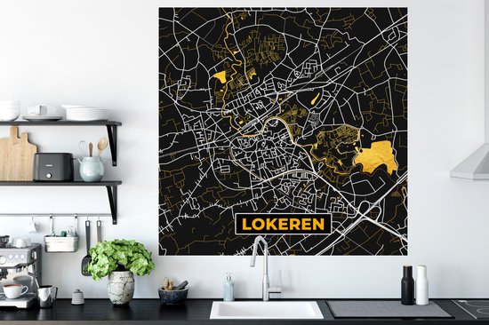 Stickers Stickers muraux - Or - Lokeren - Carte - Carte - Plan de la ville - 120x120 cm - Feuille adhésive XXL