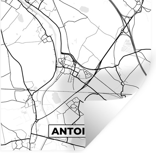 Stickers muraux - Film autocollant - Zwart Wit - België - Carte - Plan de la ville - Carte - Antoing - 80x80 cm - Film adhésif - Stickers muraux Chambre d'enfant - Papier peint autocollant