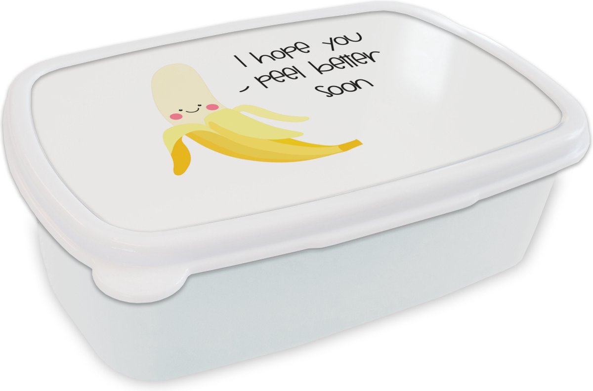Broodtrommel Wit - Lunchbox - Brooddoos - Beterschap - Quotes - Banaan - 18x12x6 cm - Volwassenen