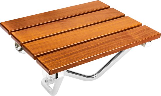 PrimeMatik - Opklapbare douchestoel. Vouwstoel voor ouderen in tropisch hout en aluminium 380x338 mm
