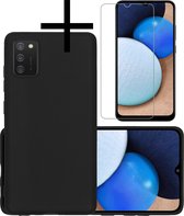 Hoes Geschikt voor Samsung A02s Hoesje Cover Siliconen Back Case Hoes Met Screenprotector - Zwart