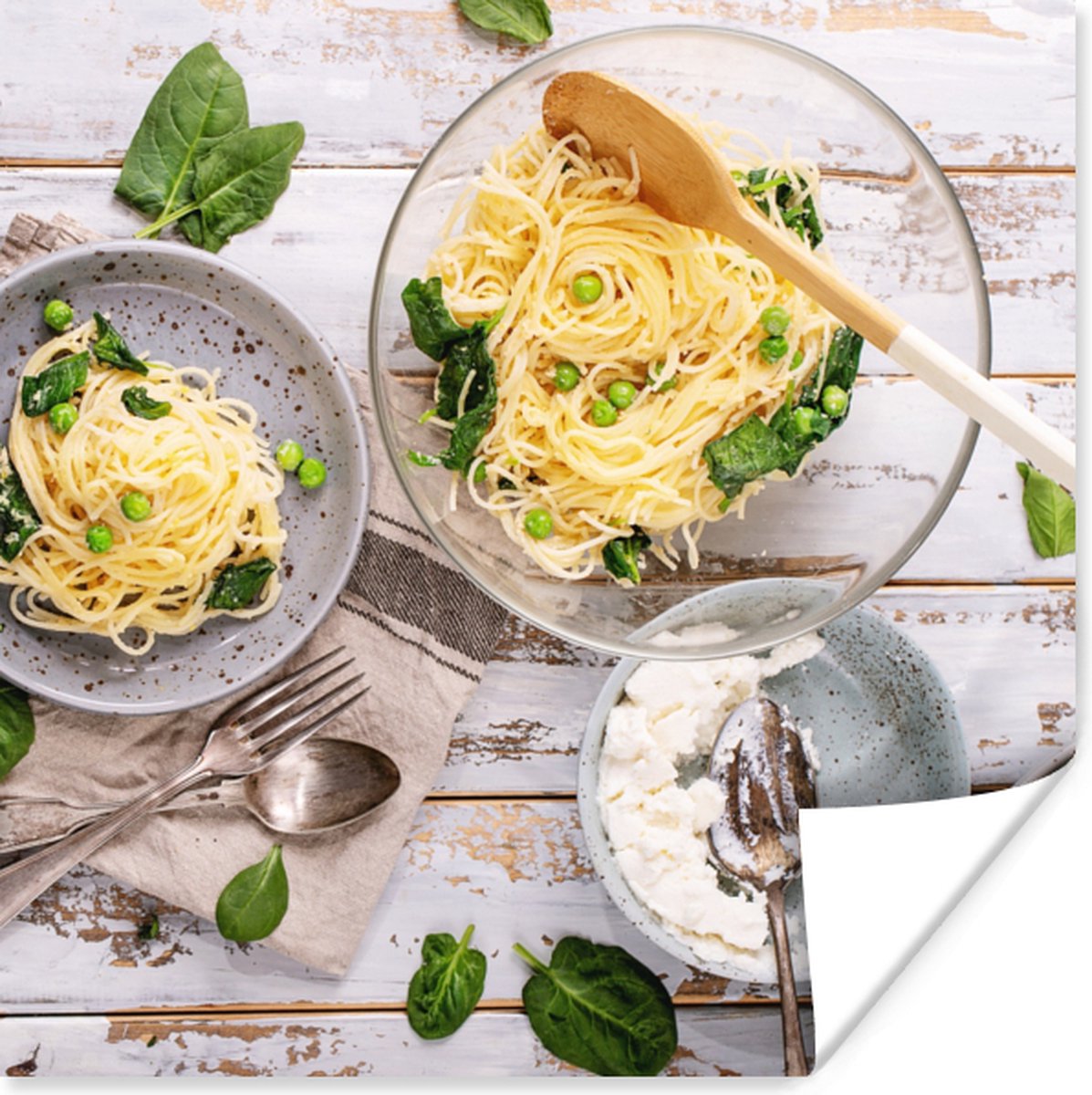 Poster Pasta - Basilicum - Koken - 50x50 cm