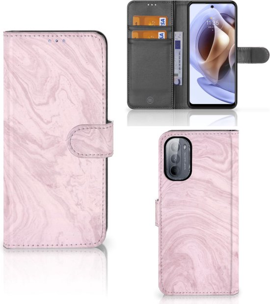 Coque pour téléphone portable Motorola Moto G31 | Étui à rabat G41 Pink marbré