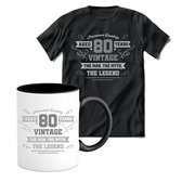 80 Jaar Legend T-shirt met mok giftset  Zwart| Verjaardag cadeau pakket set | Grappig feest shirt Heren – Dames – Unisex kleding | Koffie en thee mok | Maat XL