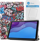 Tablet hoes & 2-Pack Screenprotector geschikt voor Lenovo Tab M10 - 10.1 Inch - Auto Wake/Sleep functie - Graffiti