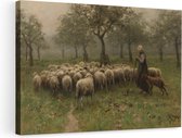 Artaza - Peinture sur toile - Bergère avec troupeau de moutons - Anton Mauve - 90x60 - Art - Impression sur toile