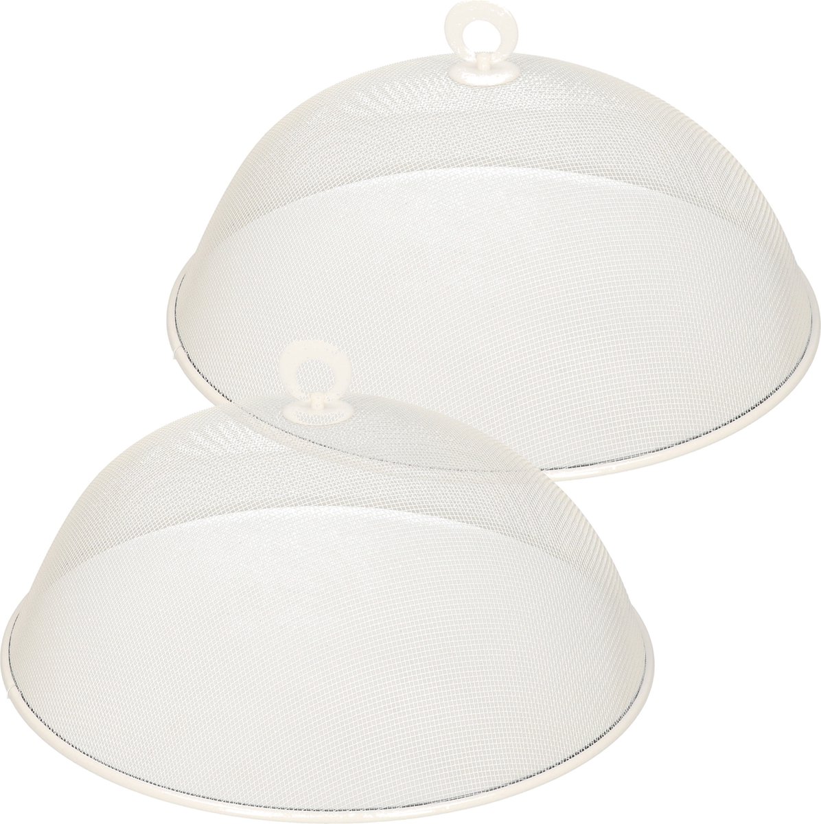 2x stuks metalen vliegenkap/voedselkap wit rond 35 cm - Afdekkappen/vliegenkappen