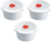 3x stuks magnetron voedsel opwarmen potjes/bakjes 2 liter met speciale deksel - 22 x 20 x 10 cm