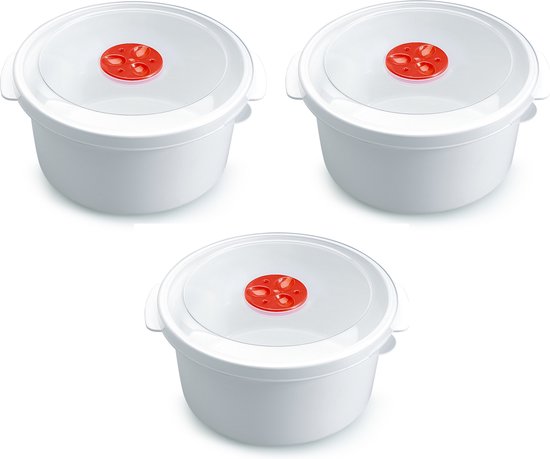 3x stuks magnetron voedsel opwarmen potjes/bakjes 2 liter met speciale  deksel - 22 x... | bol.com
