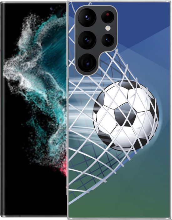 Coque Samsung Galaxy S22 Ultra - un ballon de football dans le filet - Coque en Siliconen pour téléphone -