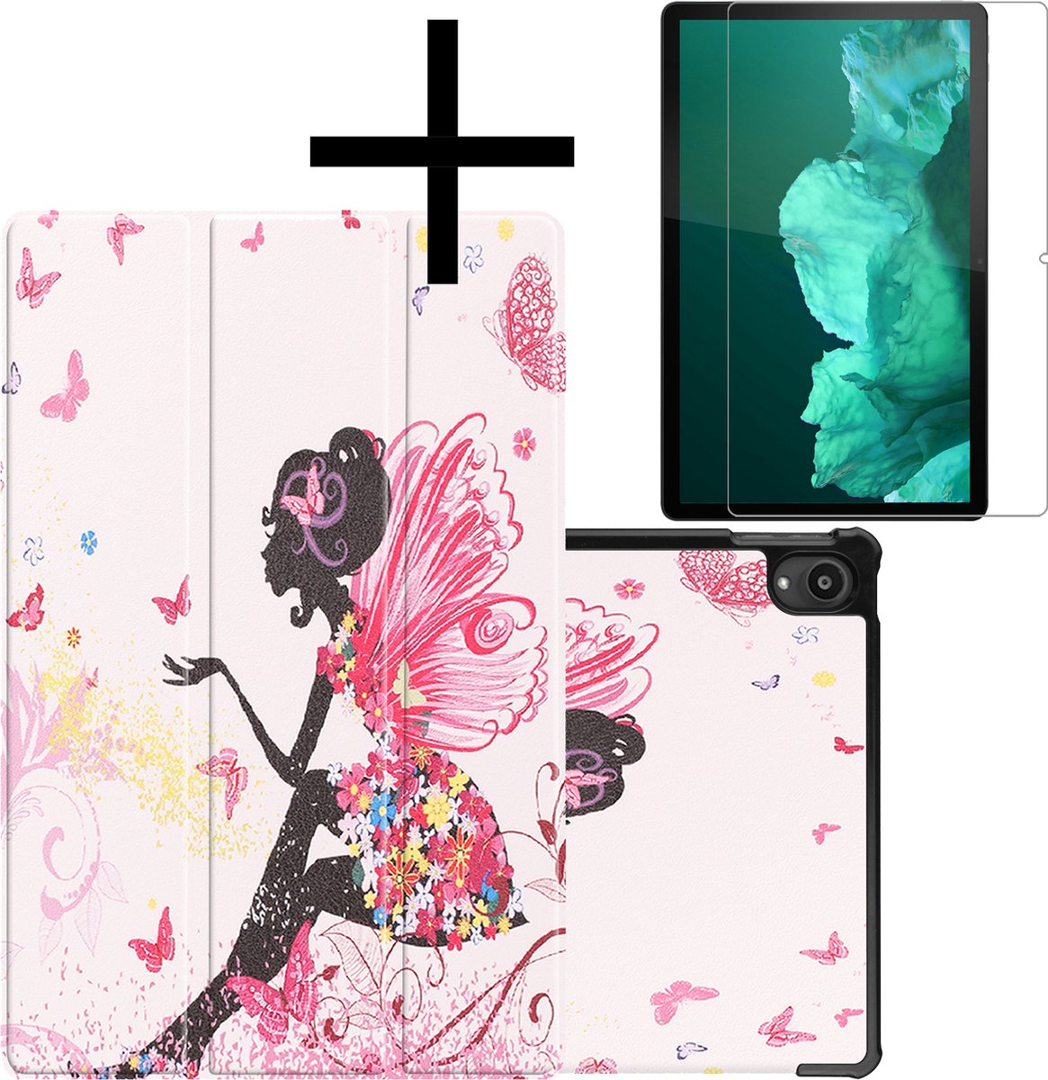 Hoes - Geschikt voor Lenovo Tab P11 - Met Screenprotector - Trifold Bookcase - Hard Cover - Hardcover Book Case - Tablet Hoesje - Elfje