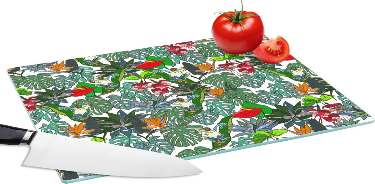 Glazen Snijplank - 39x28 - Patroon - Planten - Jungle - Snijplanken Glas