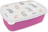 Broodtrommel Roze - Lunchbox - Brooddoos - Patronen - Kitten - Kat - Pastel - Meisjes - Kinderen - Kindje - 18x12x6 cm - Kinderen - Meisje