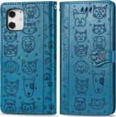 Apple iPhone 12 Mini Hoesje - Mobigear - Cat and Dog Serie - Kunstlederen Bookcase - Blauw - Hoesje Geschikt Voor Apple iPhone 12 Mini