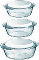 Set de 3 plats à four ronds en verre avec couvercle 1,4 et 2,1 et 3 litres