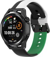 Siliconen Smartwatch bandje - Geschikt voor Strap-it Huawei Watch GT Runner triple sport band - zwart-wit-groen - GT Runner - 22mm - Strap-it Horlogeband / Polsband / Armband