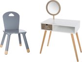 Sphera SET - Kaptafel met spiegel en lade en Kinderstoel - Wit/Goud/Grijs