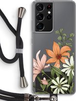 Case Company® - Samsung Galaxy S21 Ultra hoesje met Koord - Floral bouquet - Telefoonhoesje met Zwart Koord - Bescherming aan alle Kanten en Over de Schermrand