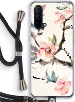 Case Company® - OnePlus Nord CE 5G hoesje met Koord - Japanse bloemen - Telefoonhoesje met Zwart Koord - Bescherming aan alle Kanten en Over de Schermrand
