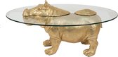 Clayre & Eef Bijzettafel Nijlpaard 80*50*37 cm Goudkleurig Kunststof, Glas Side table Tafeltje Woonaccessoires