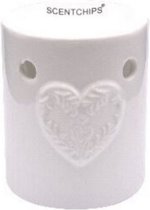 waxbrander Hart 10 x 13 cm  keramiek wit