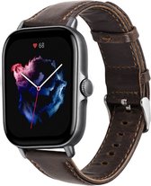 Leer Smartwatch bandje - Geschikt voor  Amazfit GTS 3 leren bandje - donkerbruin - Strap-it Horlogeband / Polsband / Armband