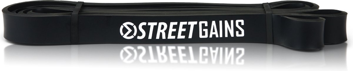 StreetGains® Weerstandsband Medium - Resistance Band 15 tot 30 kg - Zwart - Fitness Elastiek voor Calisthenics, CrossFit, Krachttraining & Pull-Ups