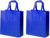 2x stuks draagtassen/schoudertassen/boodschappentassen in de kleur blauw 35 x 40 x 15 cm