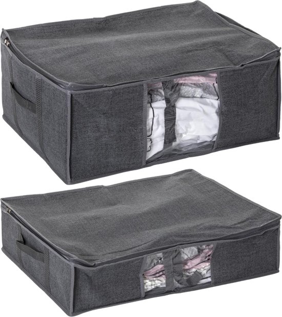 Set de 2x housses de rangement couette/ kussen gris avec sac sous
