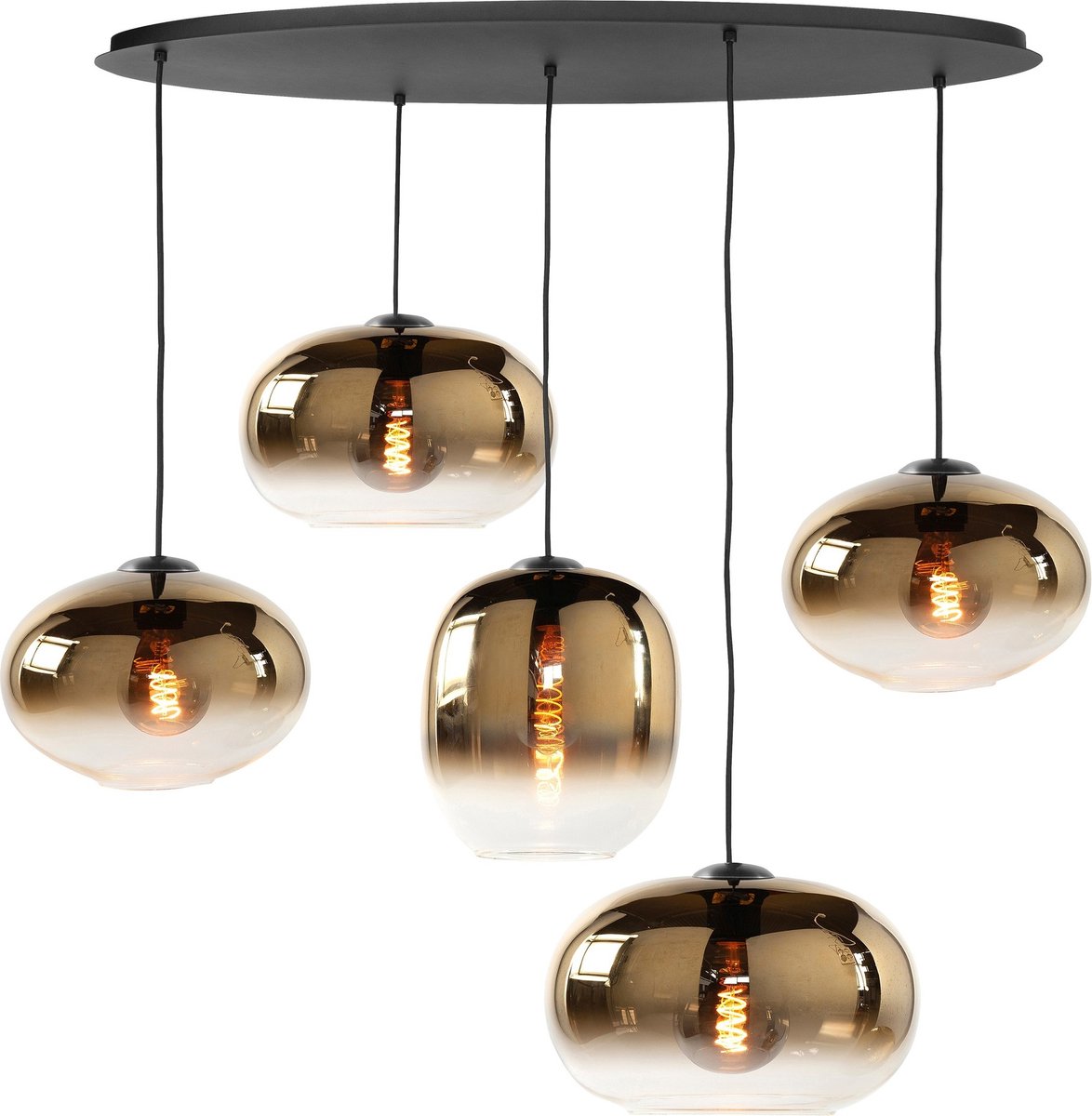 Highlight Hanglamp Bellini Ovaal Goud Transparant Glas 5Lichts