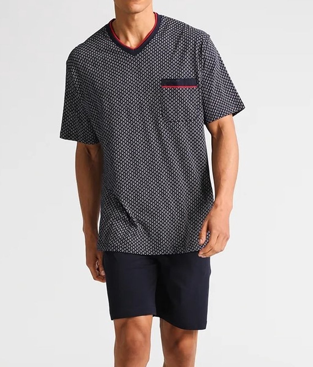 Gotzburg heren shortama - blauw met rood en wit dessin