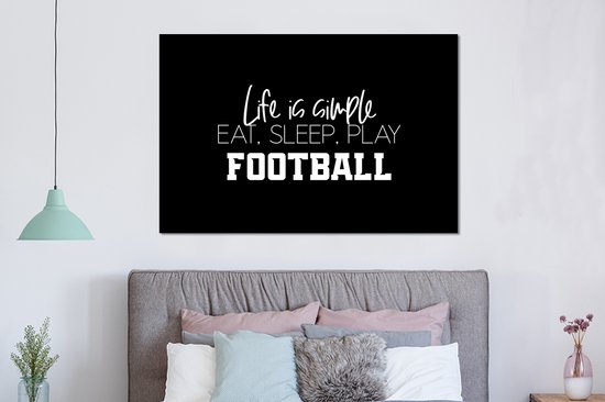 Décoration murale Métal - Peinture Aluminium Industrielle - La Life est simple, manger dormir jouer au foot - Citations - Énonciations - Voetbal - 150x100 cm - Dibond - Photo sur aluminium - Décoration murale industrielle - Pour le salon / chambre
