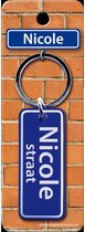 sleutelhanger straatnaam Nicole 9 cm staal blauw