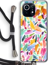 Case Company® - Xiaomi Mi 11 hoesje met Koord - Watercolor Brushstrokes - Telefoonhoesje met Zwart Koord - Bescherming aan alle Kanten en Over de Schermrand