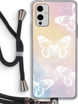 Case Company® - OnePlus 9 hoesje met Koord - White butterfly - Telefoonhoesje met Zwart Koord - Bescherming aan alle Kanten en Over de Schermrand