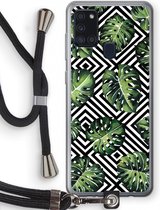 Case Company® - Samsung Galaxy A21s hoesje met Koord - Geometrische jungle - Telefoonhoesje met Zwart Koord - Bescherming aan alle Kanten en Over de Schermrand