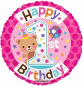 folieballon Happy 1st Birthday meisjes 45,5 cm roze