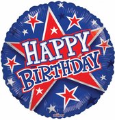 folieballon Happy Birthday Stars 46 cm rood/blauw